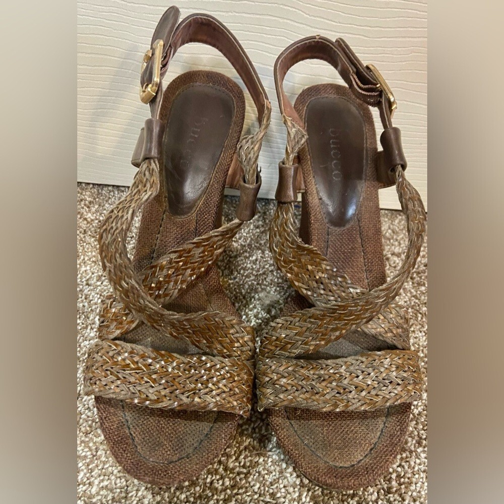 BUCCO Capensis Ariel Brown Platform Leather Wedge Sandals Womens Size 8.5